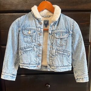 GAP Kids Light Blue Denim Jacket with Cream Sherpa Lining/Colar